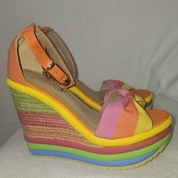Womens Rainbow Wedge Platform Sandals By Ruilian Sz 39(US 8.5)Festival Whimsical - Picture 5 of 11